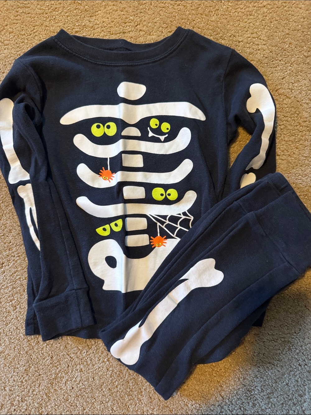 Carter's Black Skeleton Pajama Set with Neon Yellow and Orange Accents